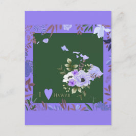 Paarse Floral I Love Hawaii State Map Briefkaart