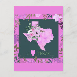 Paarse Floral I Love Texas State Map Briefkaart