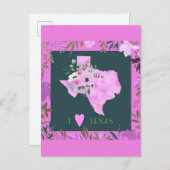 Paarse Floral I Love Texas State Map Briefkaart (Voorkant / Achterkant)