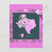 Paarse Floral I Love Texas State Map Briefkaart (Voorkant)
