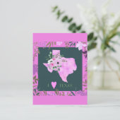 Paarse Floral I Love Texas State Map Briefkaart (Staand voorkant)