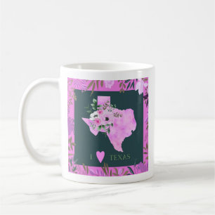 Paarse Floral I Love Texas State Map Koffiemok