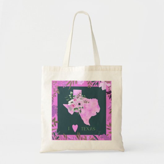 Paarse Floral I Love Texas State Map Tote Bag (Voorkant)