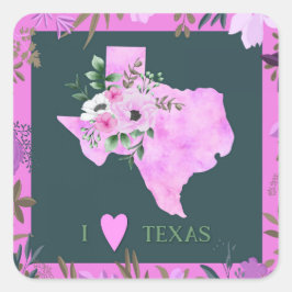 Paarse Floral I Love Texas State Map Vierkante Sticker
