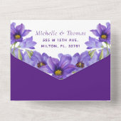 Paarse Floral in één bruiloft All In One Uitnodiging (Achterkant)