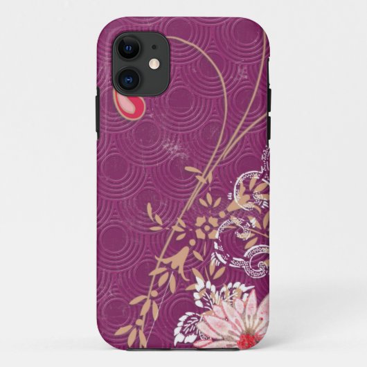 Paarse Floral iPhone iPad iPod Razr Hoesje (Achterkant)