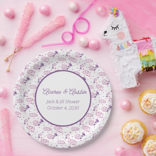 Paarse Floral Jack en Jill Shower Papieren Bordje (Feest)