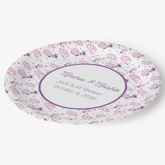 Paarse Floral Jack en Jill Shower Papieren Bordje (Gekanteld)