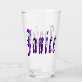 Paarse Floral Janice Name Logo Glas (Achterkant)
