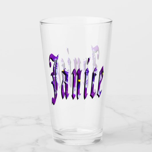 Paarse Floral Janice Name Logo Glas (Voorkant)