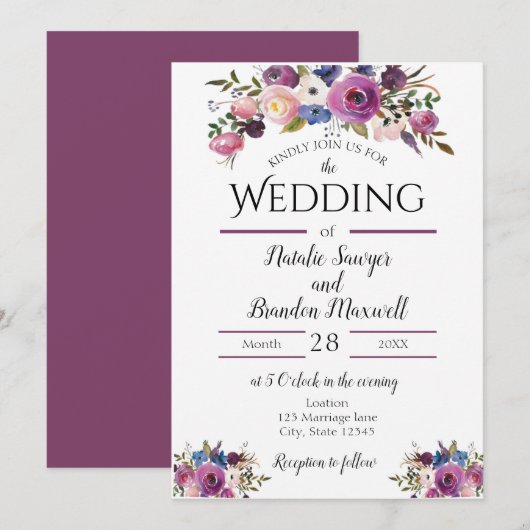 Paarse Floral Kaart (Voorkant / Achterkant)