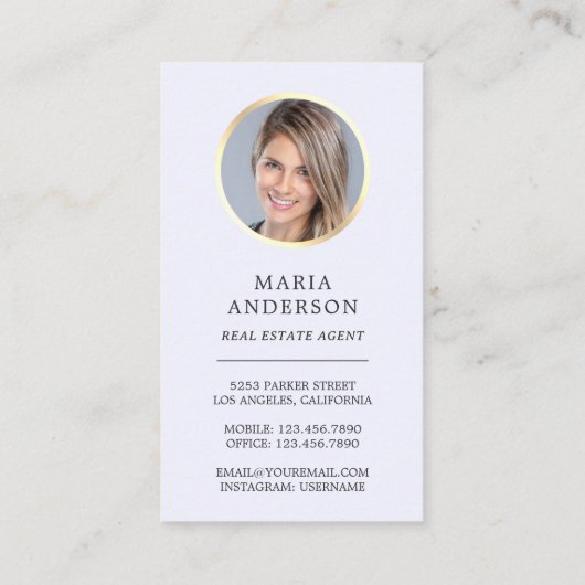 Paarse Floral  Key Real Estate Agent Foto Visitekaartje (Achterkant)