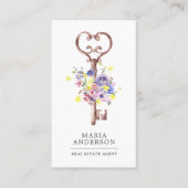 Paarse Floral  Key Real Estate Agent Foto Visitekaartje (Voorkant)