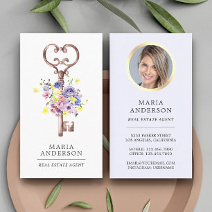 Paarse Floral  Key Real Estate Agent Foto Visitekaartje