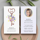 Paarse Floral  Key Real Estate Agent Foto Visitekaartje