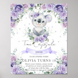 Paarse Floral Koala 1e verjaardag van de onderbrek Poster