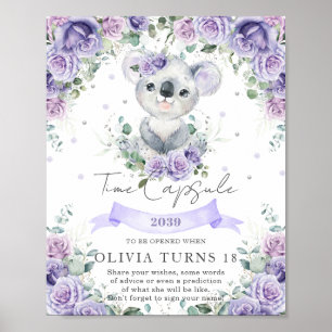 Paarse Floral Koala 1e verjaardag van de onderbrek Poster