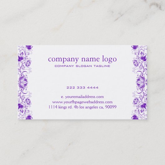 Paarse  Floral Lace op White Visitekaartje (Achterkant)