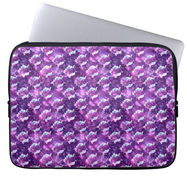 Paarse Floral Laptop Sleeve (Voorkant)
