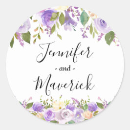 Paarse Floral Lavender Waterverf Wedding Ronde Sticker