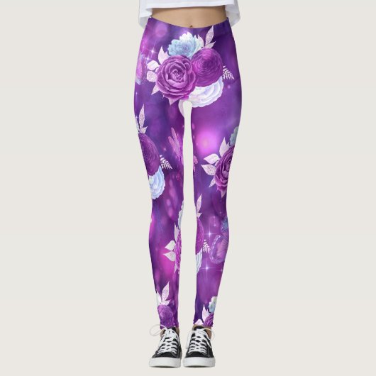 Paarse Floral Leggings (Voorkant)