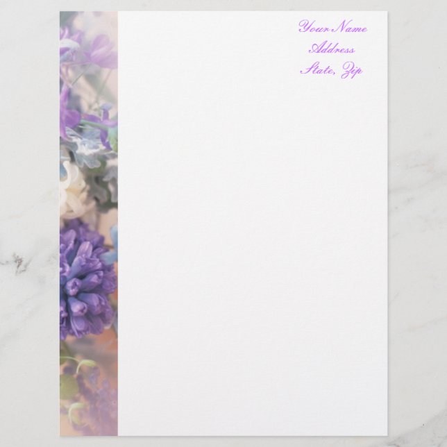 Paarse Floral Letterhead Gepersonaliseerd Briefhoofd (Voorkant)