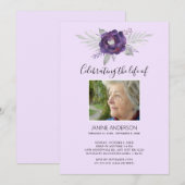 Paarse Floral Life Celebratie foto Uitnodiging (Voorkant / Achterkant)