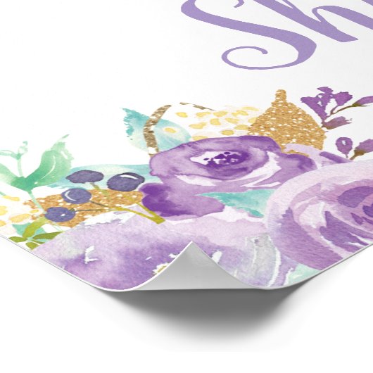 Paarse Floral Llama Baby shower Girl Welkomstteken Poster (Hoek)