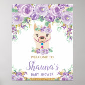 Paarse Floral Llama Baby shower Girl Welkomstteken Poster (Voorkant)