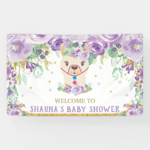 Paarse Floral Llama Baby shower Welkomstachtergron Spandoek