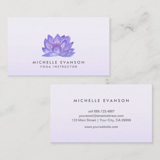 Paarse Floral Lotus Elegant Yoga Instructor Visitekaartje (Voorkant / Achterkant)