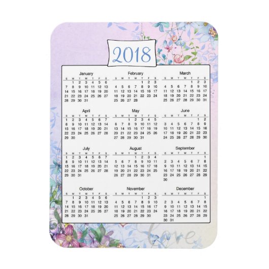 paarse Floral Love Calendar Magnet 2018 Magneet (Verticaal)