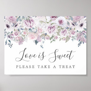 Paarse Floral Love is Sweet Dessert Bar Sign Poster