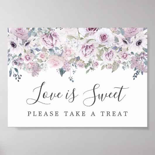Paarse Floral Love is Sweet Dessert Bar Sign Poster (Voorkant)