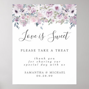 Paarse Floral Love is Sweet Dessert Bar Sign Poster