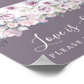 Paarse Floral Love is Sweet Dessert Bar Sign Poster (Hoek)