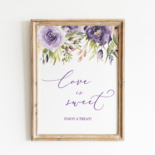 Paarse Floral Love is Sweet Snoep Bar Sign Poster