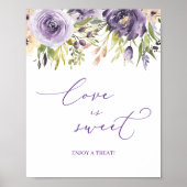 Paarse Floral Love is Sweet Snoep Bar Sign Poster (Voorkant)