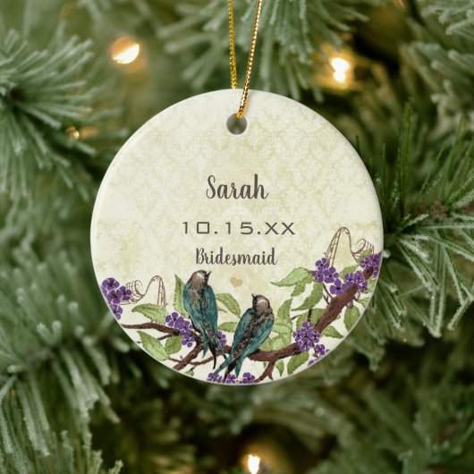 Paarse Floral  Lovebird Moeder van de Bride Keramisch Ornament (Boom)