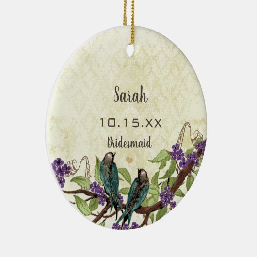 Paarse Floral  Lovebird Moeder van de Bride Keramisch Ornament (Rechts)