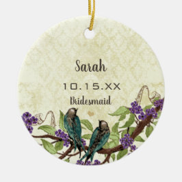 Paarse Floral  Lovebird Moeder van de Bride Keramisch Ornament