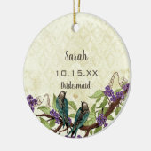 Paarse Floral  Lovebird Moeder van de Bride Keramisch Ornament (Links)