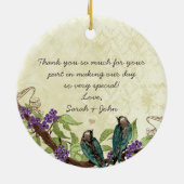 Paarse Floral  Lovebird Moeder van de Bride Keramisch Ornament (Achterkant)