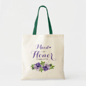 Paarse Floral Maid of Honor Tote Bag (Voorkant)