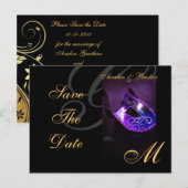 Paarse Floral Masquerde Save the Date Briefkaart (Voorkant / Achterkant)