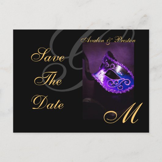 Paarse Floral Masquerde Save the Date Briefkaart (Voorkant)