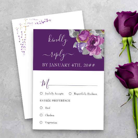 Paarse Floral Meal Option Wedding RSVP