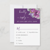 Paarse Floral Meal Option Wedding RSVP (Voorkant)