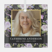 Paarse Floral Memorial Glas Ornament (Voorkant)