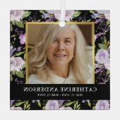 Paarse Floral Memorial Glas Ornament (Achterkant)